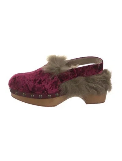 Pre-owned Mou Velvet Colorblock Pattern Slingback Flats W/ Tags In Burgundy