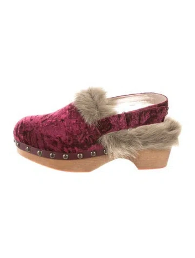 Pre-owned Mou Velvet Mules In Burgundy