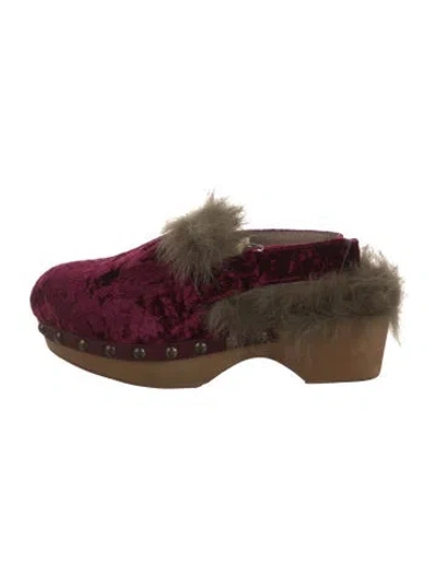 Pre-owned Mou Velvet Mules W/ Tags In Burgundy