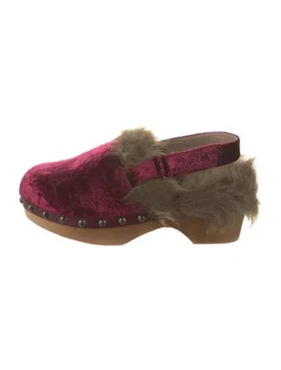 Pre-owned Mou Velvet Patterned Mules In Burgundy