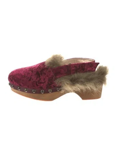 Pre-owned Mou Velvet Patterned Mules In Burgundy