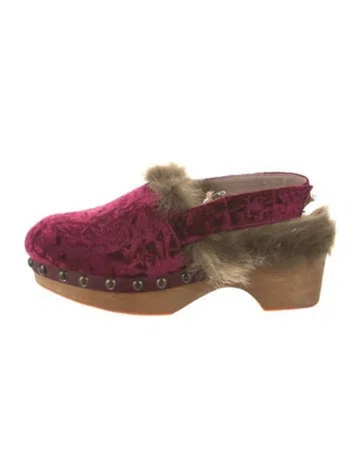 Pre-owned Mou Velvet Patterned Mules In Burgundy