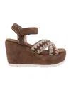 Mou Wedge Sandal With Crisscross Strap In Brown