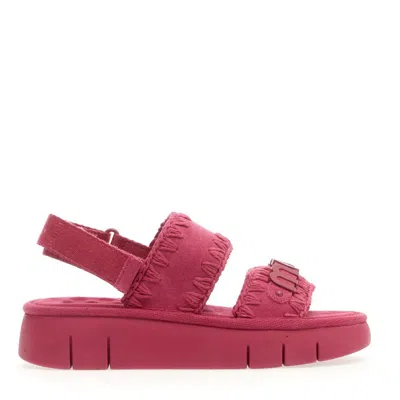 Mou Wedge With Two Bands In Fuchsia Suede In Pink