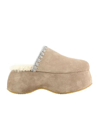 Mou Whipstitch 70mm Suede Platform Slippers In Nude