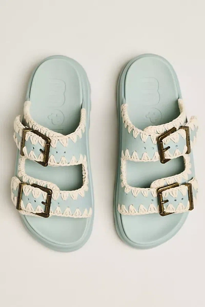 Mou Whipstitch Buckle Slide Sandals In Green