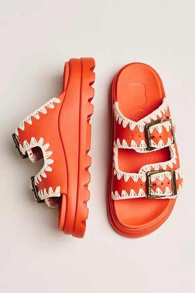 Mou Whipstitch Buckle Slide Sandals In Orange
