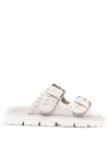Mou Whipstitch-trim Calf-suede Slides In Grau