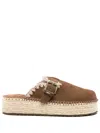 Mou Whipstitch-trim Flatform Mules In Brown