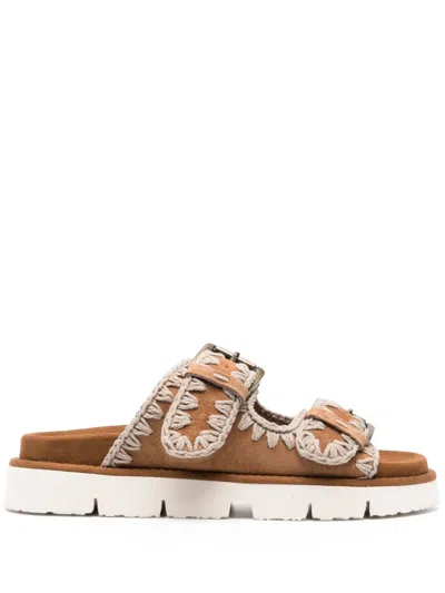 Mou New Bio Slipper-mule In Leather Color Suede In Brown