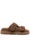 Mou Whipstitch-trim Suede Slides In Brown