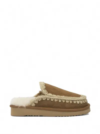 Mou Beige Sheepskin Sandals In Animal Print