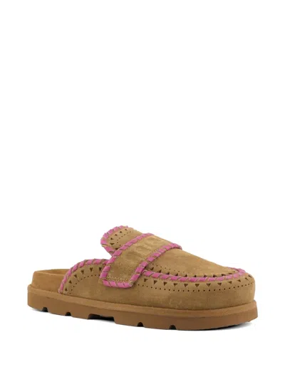 Mou Whipstitch-trim Perforated Mules In Brown