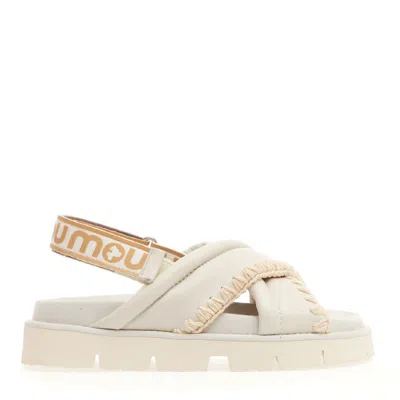 Mou White Leather Cross Wedge In Neutrals