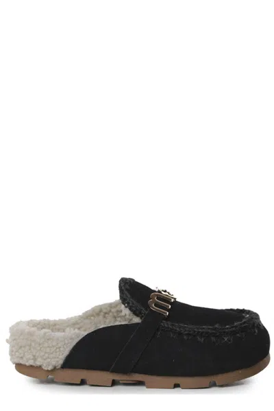 Mou Winter Bio Big Logo Letter Slides In Animal Print