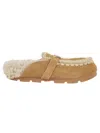 Mou Plush Sheep Skin Slippers With Decorative Stitching In Tob Tobacco