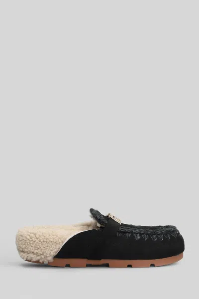 MOU WINTER BIO SLIDE SLIPPER-MULE IN BLACK SUEDE