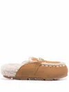Mou Plush Sheep Skin Slippers With Decorative Stitching In Brown