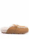 Mou Plush Sheep Skin Slippers With Decorative Stitching In Brown