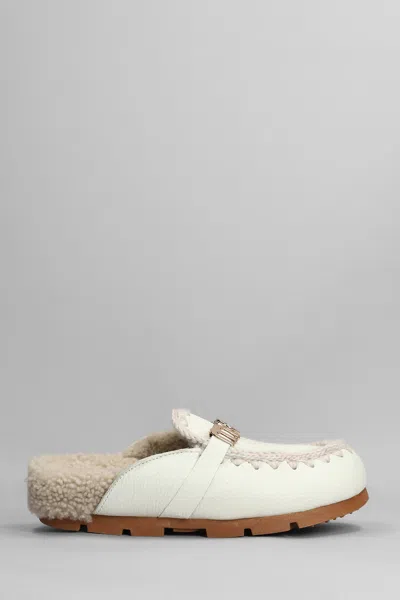 MOU WINTER BIO SLIPPER-MULE IN WHITE LEATHER
