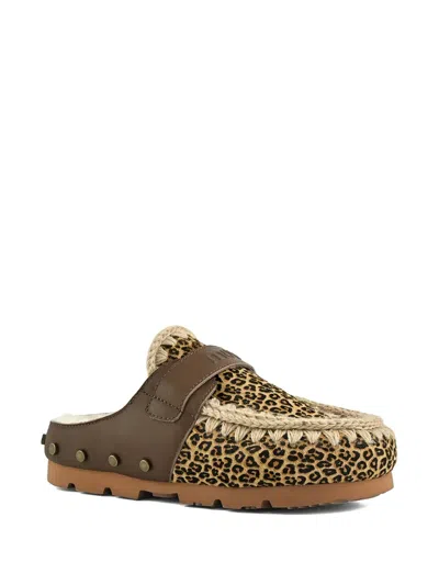 Mou Winter Bio Studded-leopard Mules In Brown