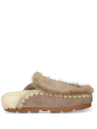 Mou Winter Fur-trim Slippers In Neutrals