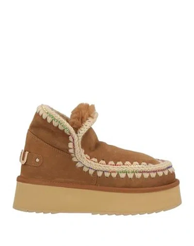 Mou Woman Ankle Boots Camel Size 8 Sheepskin, Wool In Sand