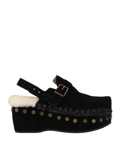 Mou Woman Mules & Clogs Black Size 8 Cow Leather, Sheepskin