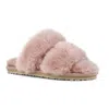 Mou Women's 2 Stripes Sheepskin Fur Slipper In Antic Rose In Multi