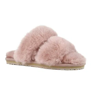 Mou Women's 2 Stripes Sheepskin Fur Slipper In Antic Rose In Pink