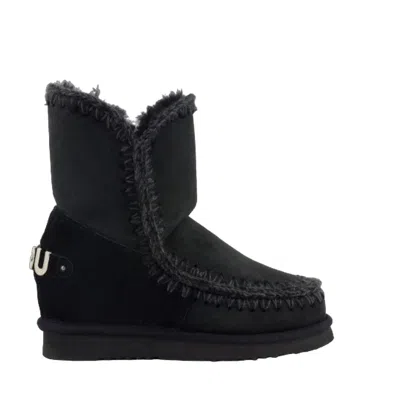 Mou Women's Boots  - Inner Wedgesh Big Metal Logo - Black