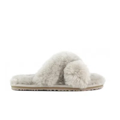 Mou Women's Criss-cross Double-face Shearling Slipper In Taupe In Multi