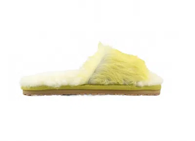 Mou Women's Long Hair Pony Fur Slide Slipper In Lime In Yellow