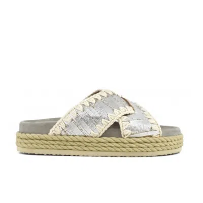 Mou Women's Rio Rope Slide Sandal In Metallic Silver Cuts In Multi