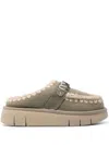 Mou 'bounce' Brown Mules With Logo Lettering And Open Rear In Grey