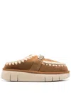 Mou Logo-lettering Crochet-trim Suede Mules In Multi