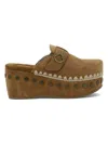 Mou Platform Mule Sandals Round Toe Studs Suede In Brown