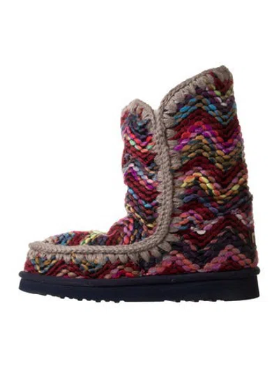 Pre-owned Mou Wool Patterned Boots W/ Tags In Pink