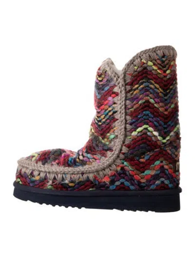 Pre-owned Mou Wool Patterned Boots W/ Tags In Purple