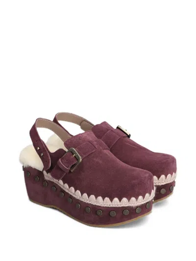 Mou Zeppe Studded Crochet-trim Sandals In Red