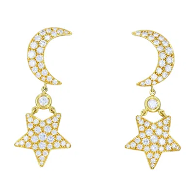 Pre-owned Mouawad 18k Gold Diamond Moon Star Celestial Drop Earrings In Multi
