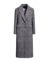 Mouche Woman Coat Navy Size 8 Wool, Polyester, Acrylic, Viscose, Alpaca Wool In Navy Blue