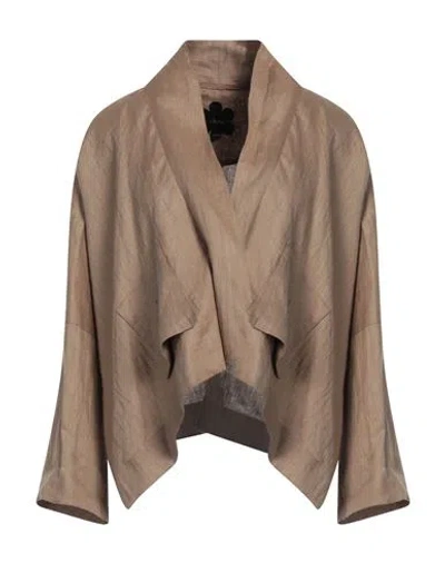 Mouche Woman Jacket Khaki Size 6 Linen In Brown