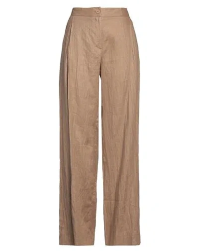 Mouche Woman Pants Khaki Size 8 Linen In Brown