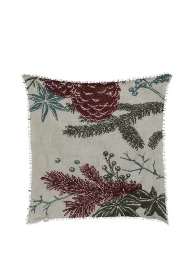 Mouleta Botanical-print Frayed Scarf In Gray