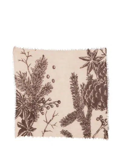Mouleta Botanical-print Frayed Scarf In Neutral