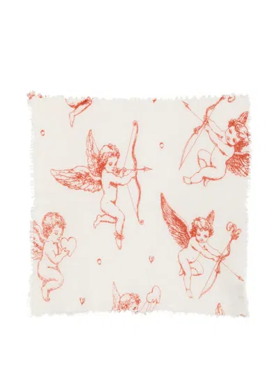 Mouleta Cherub-print Frayed Scarf In White
