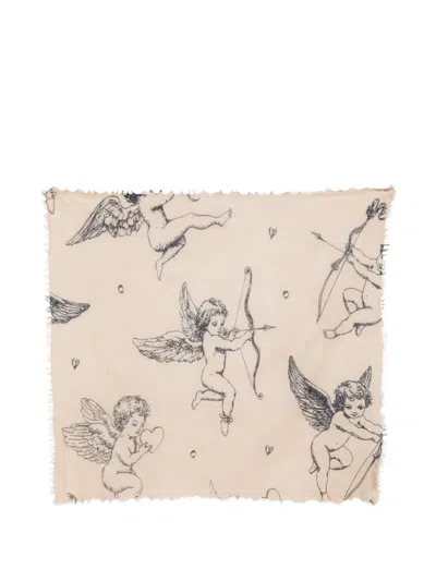 Mouleta Cupid-print Frayed Scarf In Gray