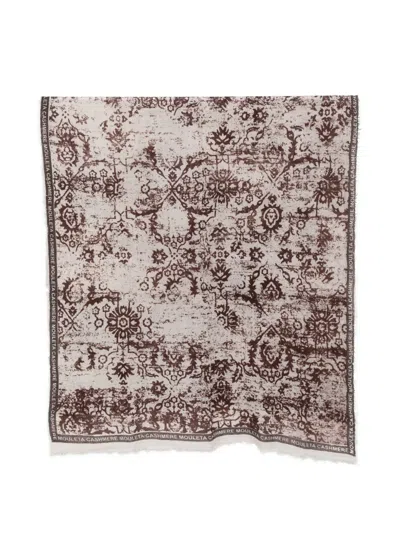 Mouleta Damask-print Frayed Scarf In Brown