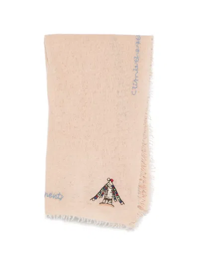 Mouleta Embroidered Frayed Scarf In Brown